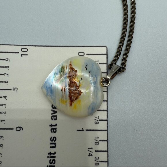Artisan Handpainted Moonstone Heart Pendant Necklace - Picture 9 of 9